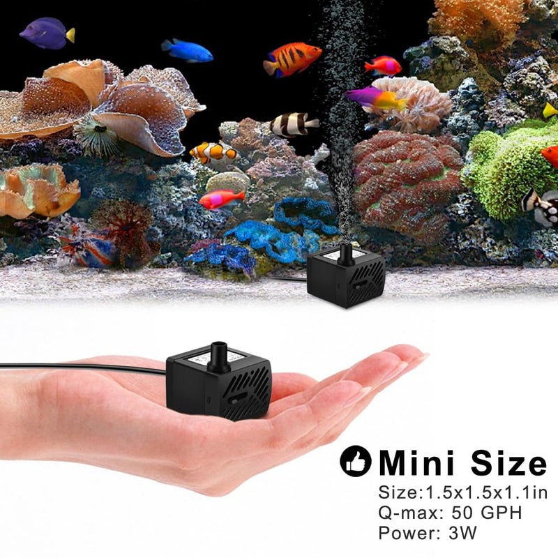 PULACO 2Pcs Mini Fountain Pump (50GPH 3W), Ultra Quiet Submersible Water Pump for Aquarium, Small Fish Tank, Pet Water Fountain, Tabletop Fountains, Water gardens and Hydroponic Systems - Image 4